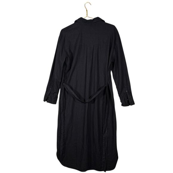 Banana Republic Linen Belted Shirt Dress Black Button Front Midi Long Sleeve | M - Picture 10 of 10